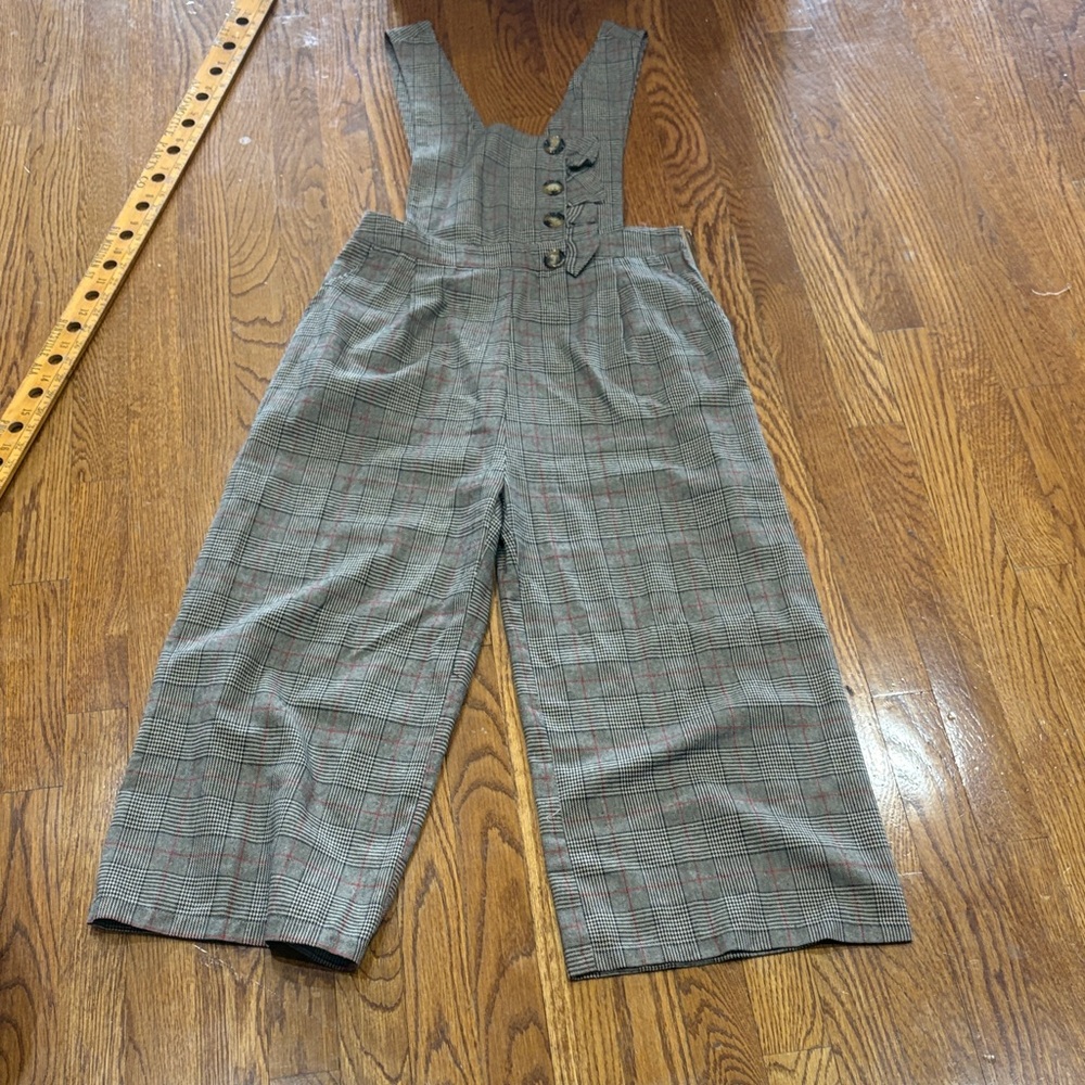 Plaid Overalls with Button Detail